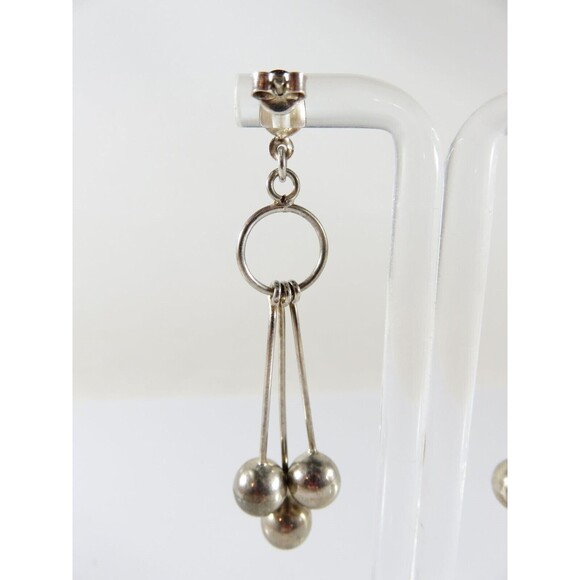 Artisan Modernist Ball & Rod Dangling Earring Set Hand Worked  Sterling Silver P - Picture 7 of 8